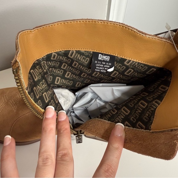 Dingo Men’s Tan Brooks Embroidered Round Toe Zip Up Boots Ankle - 10.5 - Picture 9 of 12